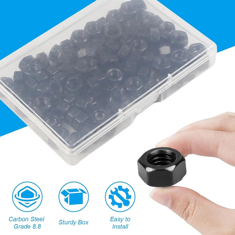 Yinpecly 100pcs M6-1.0 Hex Nut, Carbon Steel Grade 8.8, Black Oxide, M6x1.0mm Hex Drive, Metric Hexagon Hex Nut Black, Small Nuts Fasteners, Right Hand, M6 Replacement Nut - Image 5